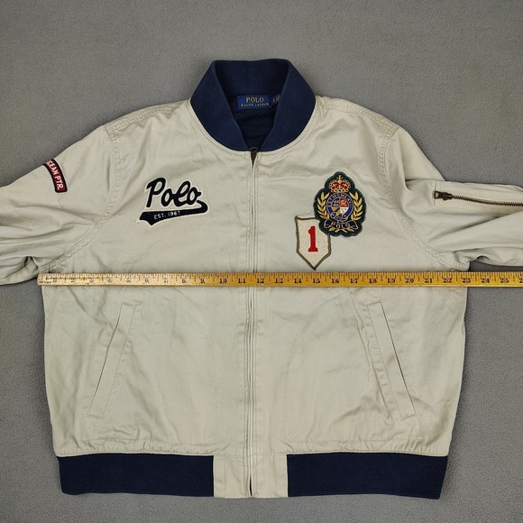Polo Ralph Lauren Bomber Jacket Youth XL Big Tan Crest Logo Full Zip Military - Picture 6 of 13
